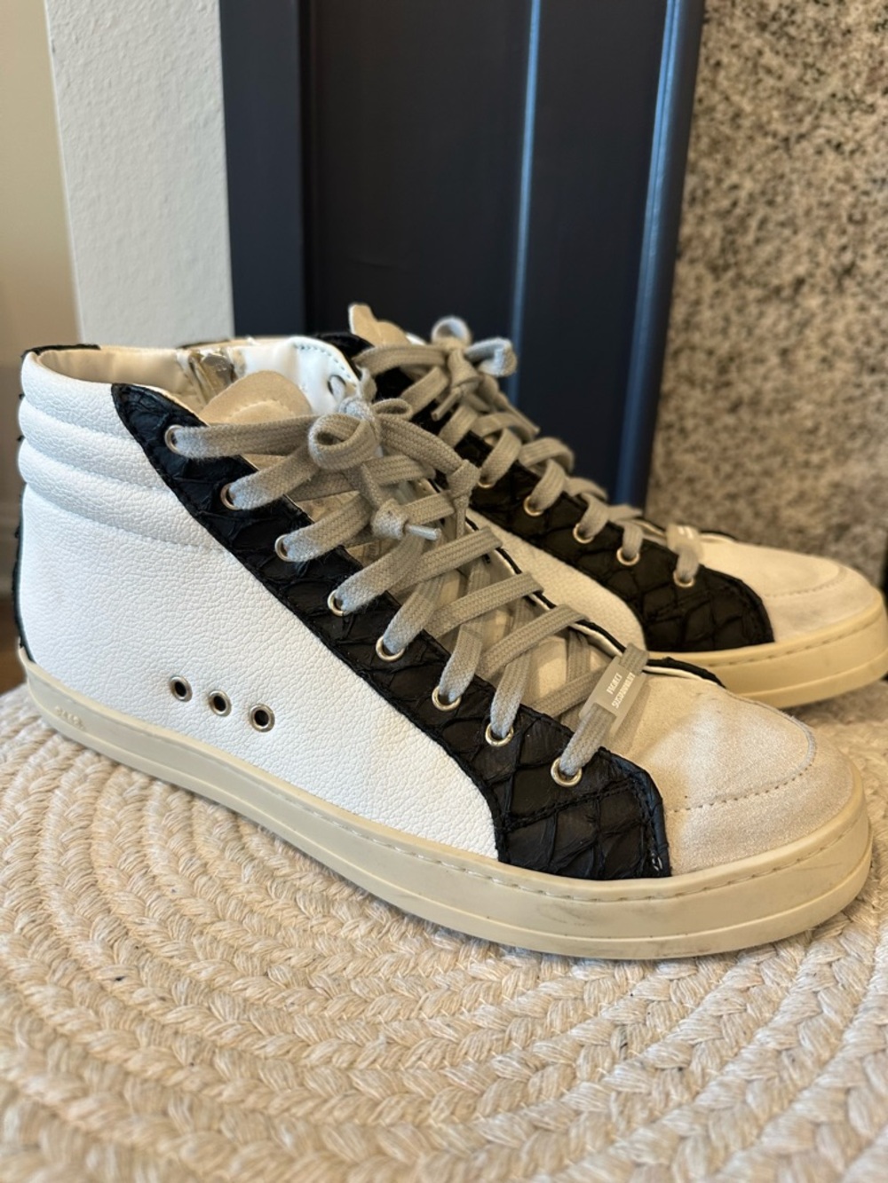 P448 White Leather Sneaker with Black Insole Logo